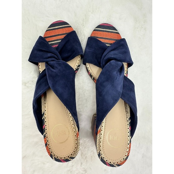 1901 Suede Knotted Bow Sandals Womens Sz 7.5M Blue Boho Woven Raffia Block Heels - Picture 2 of 11